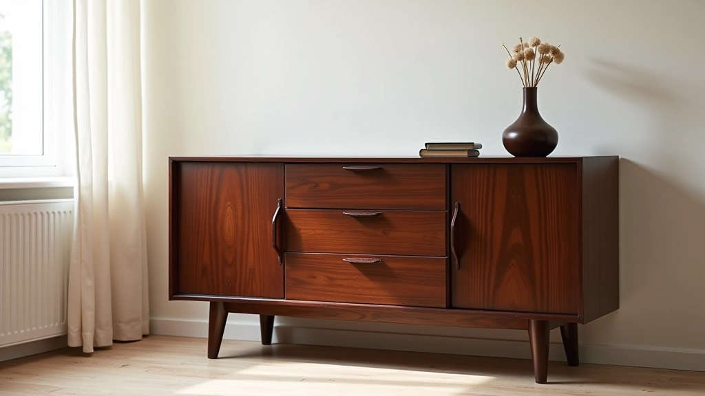 Vintage Soviet wooden cabinet displayed in a modern room with contemporary decor elements